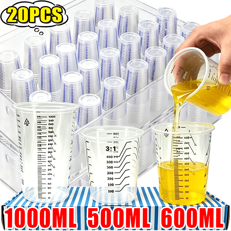 Kitchen Baking Essentials - 500/600/1000ml Clear Plastic Disposable Measuring Cup