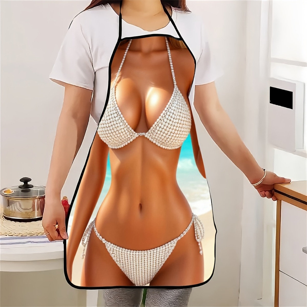 1pc Bikini Print Apron - Fashi - Baking Kitchen At Home avaliação e preço