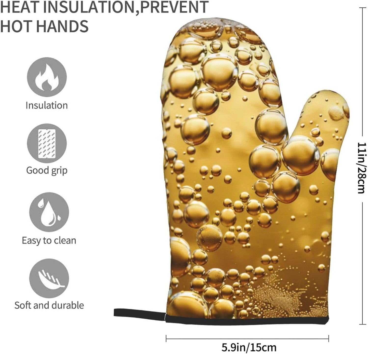 Beer Bubble Printed Oven Mitts - Kitchen Baking Gift Ideas avaliação e preço