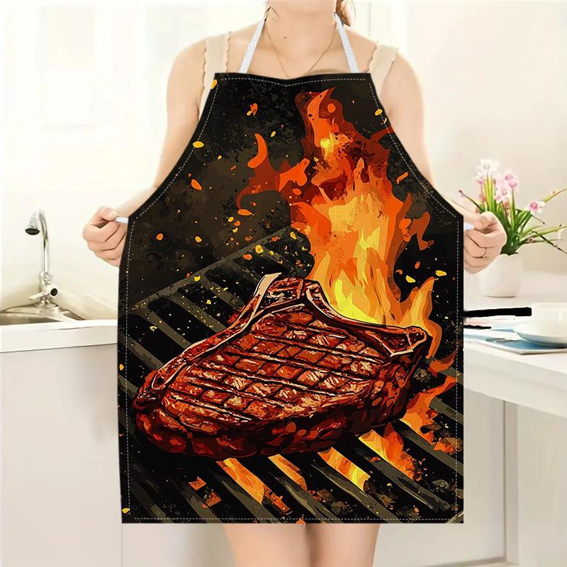 1pc BBQ Steak Apron with Flame - Kitchen Baking Gift Ideas avaliação e preço