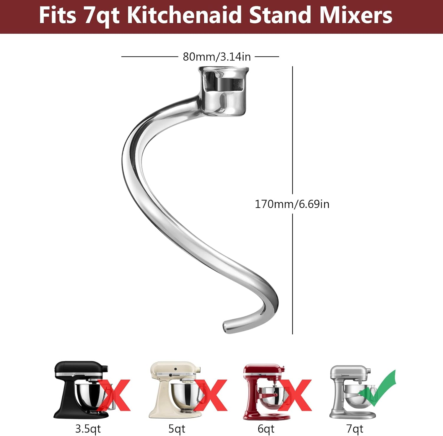 Stainless Steel Dough Hook Att - Kitchen Aid Baking Bread avaliação e preço