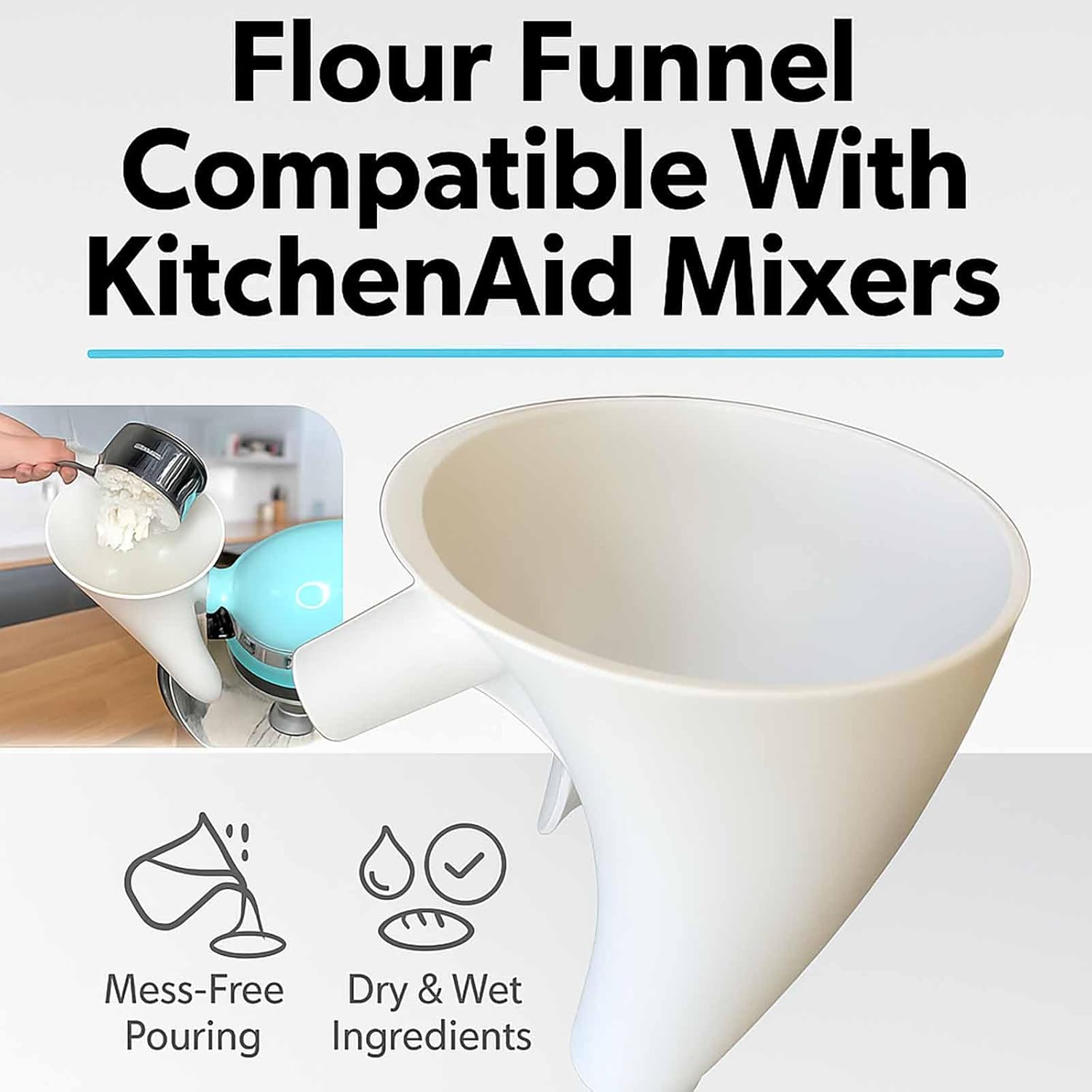 Flour Funnel for Kitchen Aid M - Kitchen Baking Mess avaliação e preço