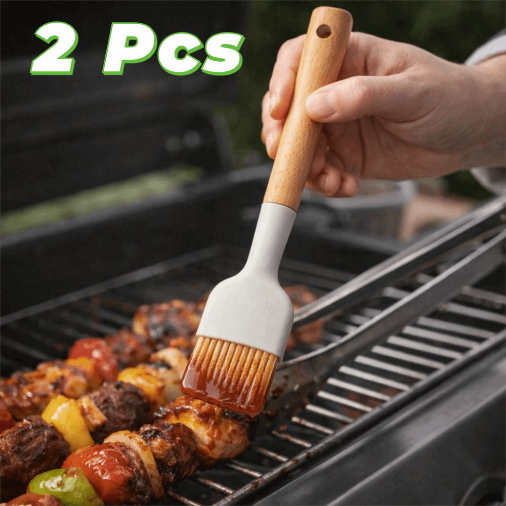 2PCS Wooden Handle Silicone Ba - Pastry Brush Silicone avaliação e preço